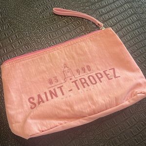Kiwi Saint Tropez Pink Cosmetic Bag with Pleather Pink Handle -Silver Hardware